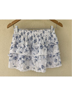 Love Shack Fancy 12Y Junior Billie Skirt Skysail Blue Lined Tier Lace Coquette